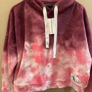 Calvin Klein Pink Tie  Dye Hooded Cropped Sweatshirt NWT